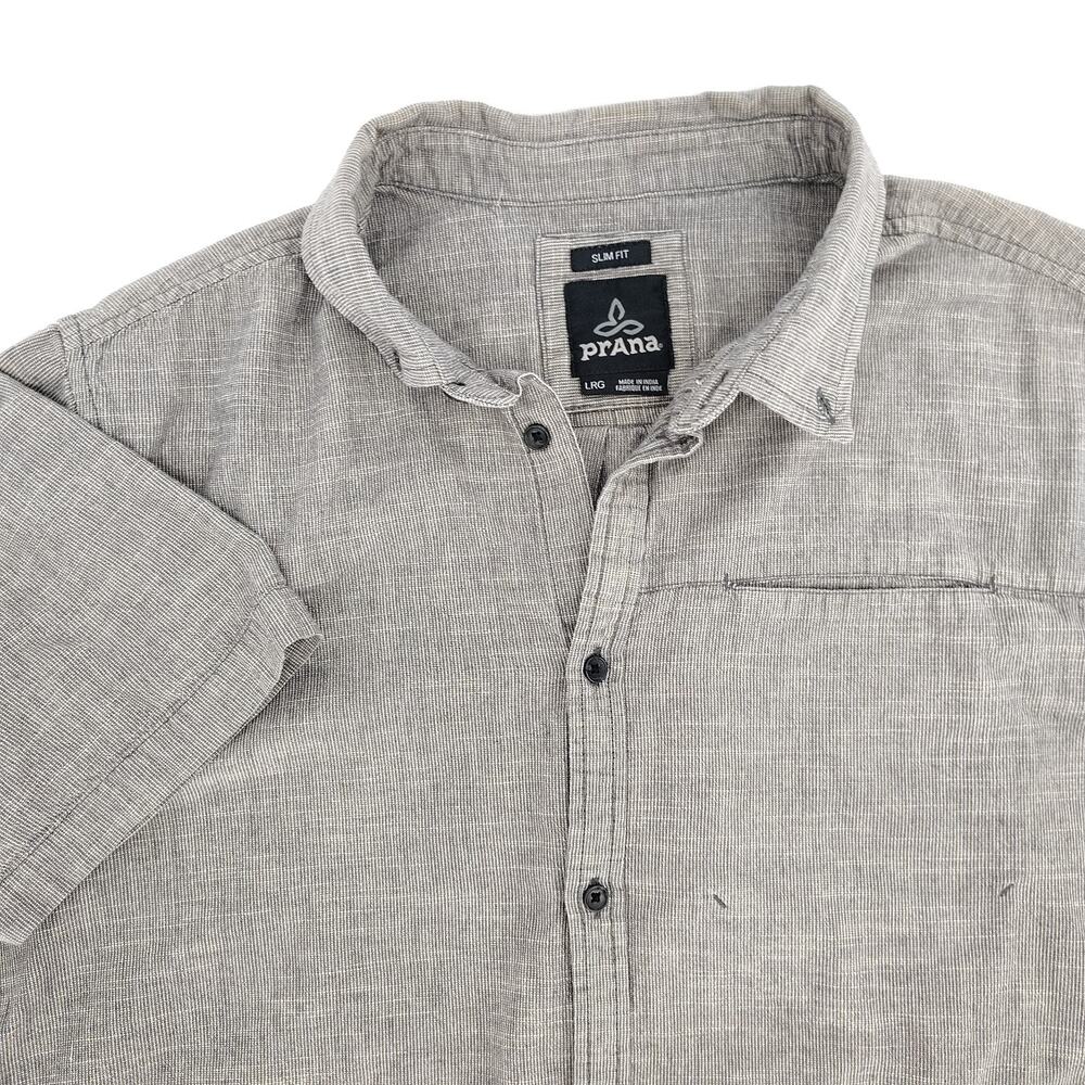 Prana Mens L Agua SS Button Down Shirt Green Slim Fit Gorpcore Travel Outdoors